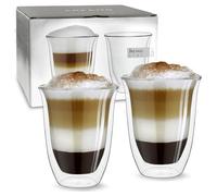 Creano Lot de 2 Verres Double Paroi 400 ml Modèle V - Grandes Tasses Thermiques Isolantes en Verre Borosilicate pour Latte Macchiato & Thé