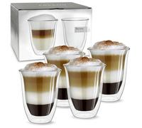 Creano Lot de 4 Verres Double Paroi 400 ml Modèle V - Grandes Tasses Thermiques Isolantes en Verre Borosilicate pour Latte Macchiato & Thé