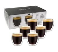 Creano Lot de 6 Verres à Espresso Double Paroi 80ml - Tasses à Moka Thermiques en Verre Borosilicate - Design Moderne avec Effet Flottant - Set de 6