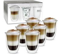 Creano Lot de 6 Verres Double Paroi 400 ml Modèle V - Grandes Tasses Thermiques Isolantes en Verre Borosilicate pour Latte Macchiato & Thé