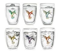 Creano Lot de 6 Verres Thermiques Double Paroi 250 ml Hummi - Verres à Café & Thé en Verre Borosilicate avec Motif Colibri Multicolore