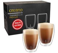 Creano Set de 2 Verres Double Paroi 400 ml - Grandes Tasses Thermiques en Verre Borosilicate de Qualité Gastronomique pour Latte Macchiato & Thé