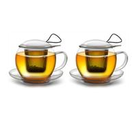 Creano Set de 2 Verres Jumbo XXL 450ml avec Filtre en Acier Inoxydable et Couvercle - Tasses à Thé en Verre Borosilicate Soufflé à la Bouche - Cadeau Couple
