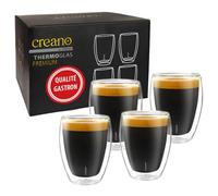 Creano Set de 4 Verres Double Paroi 250 ml - Tasses Thermiques en Verre Borosilicate de Qualité Gastronomique pour Café, Thé & Cappuccino