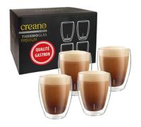 Creano Set de 4 Verres Double Paroi 400 ml - Grandes Tasses Thermiques en Verre Borosilicate de Qualité Gastronomique pour Latte Macchiato & Thé