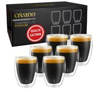 Creano Set de 6 Verres Double Paroi 250 ml - Tasses Thermiques en Verre Borosilicate de Qualité Gastronomique pour Café, Thé & Cappuccino