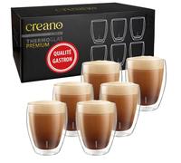 Creano Set de 6 Verres Double Paroi 400 ml - Grandes Tasses Thermiques en Verre Borosilicate de Qualité Gastronomique pour Latte Macchiato & Thé