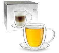 Creano Tasse à Thé Double Paroi XXL 400ml avec Soucoupe - Grande Tasse Thermique Bombée en Verre Borosilicate pour Cappuccino, Latte & Thé