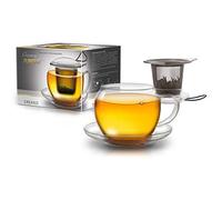 Creano Tasse à Thé Jumbo XXL 450ml avec Filtre en Acier Inoxydable et Couvercle - Verre Borosilicate Soufflé à la Bouche - Design Élégant et Robuste