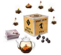 CREANO Tea Flowers - Coffret cadeau thé fleuri avec pot en verre de 500ml dans une boîte en bois - 6 roses de thé noir
