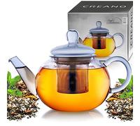 Creano Théière 0,8 l en verre anti-goutte avec filtre inox intégré et couvercle en verre - résistante à la chaleur - pour thé en vrac, thé en fleurs et tisanes