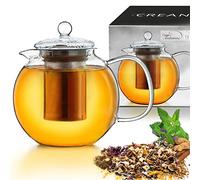 Creano Théière 0,85 l en verre borosilicaté avec bec verseur anti-goutte - filtre en acier inoxydable amovible et couvercle en verre - pour thé en vrac et fleurs de thé