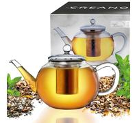 Creano Théière 1,2 l en verre anti-goutte avec filtre inox intégré et couvercle en verre - élégante et résistante à la chaleur - pour thé en vrac, thé en fleurs et tisanes