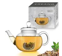 Creano Théière 1,2 l en verre classique anti-goutte avec passoire et couvercle en verre - résistante à la chaleur - pour thé en vrac, thé en fleurs et tisanes
