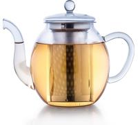 Creano Théière en verre 1,0l, théière 3 pièces avec passoire intégrée en acier inoxydable et couvercle en verre, idéale pour la préparation de thés en vrac, ne goutte pas, tout-en-un