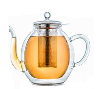 Creano Théière en verre à double paroi 1,4 l avec filtre en acier inoxydable - Théière isotherme anti-goutte pour thé en vrac et fleurs de thé