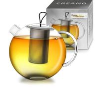 Creano Théière JUMBO 2 l en verre borosilicaté avec filtre en acier inoxydable amovible et couvercle en verre - grande théière design pour thé en vrac et fleurs de thé