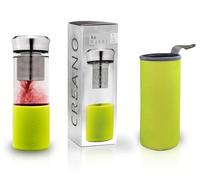 Creano Théière Nomade Teamaker 400ml - Bouteille à Thé en Verre Borosilicate avec Passoire Inox et Housse Néoprène - Gourde Infuseur Étanche - Vert