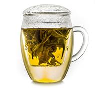 Creano Verre à Thé All-in-One 400 ml avec Filtre en Verre et Anse - Tasse à Thé en Verre Borosilicate avec Couvercle
