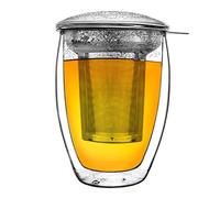 Creano Verre à Thé Double Paroi All-in-One 400 ml avec Filtre en Acier Inoxydable - Tasse Isotherme XXL en Verre Borosilicate avec Couvercle