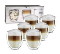 Creano Verre Double Paroi 250 ml - Modèle Rond Isolant en Verre Borosilicate pour Boissons Chaudes et Froides - Lot de 6 verres