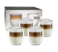 Creano Verre Double Paroi 250 ml - Modèle Rond Isolant en Verre Borosilicate pour Boissons Chaudes et Froides - Lot de 4 verres