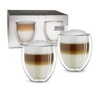 Creano Verre Double Paroi 250 ml - Modèle Rond Isolant en Verre Borosilicate pour Boissons Chaudes et Froides - Lot de 2 verres
