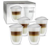 Creano Verre Double Paroi 250 ml - Modèle V Isolant en Verre Borosilicate pour Boissons Chaudes et Froides - Lot de 4 verres