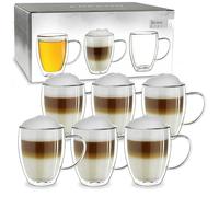 Creano Verre Double Paroi avec Anse 250 ml - Modèle Haut Isolant en Verre Borosilicate pour Boissons Chaudes et Froides - lot de 6 verres