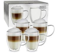 Creano Verre Double Paroi avec Anse 250 ml - Modèle Haut Isolant en Verre Borosilicate pour Boissons Chaudes et Froides - lot de 4 verres