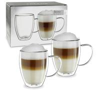 Creano Verre Double Paroi avec Anse 250 ml - Modèle Haut Isolant en Verre Borosilicate pour Boissons Chaudes et Froides - lot de 2 verres