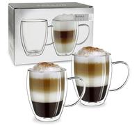 Creano Verre Double Paroi avec Anse 400 ml - Modèle Haut Isolant en Verre Borosilicate pour Boissons Chaudes et Froides - lot de 2 verres