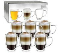 Creano Verre Double Paroi avec Anse 400 ml - Modèle Haut Isolant en Verre Borosilicate pour Boissons Chaudes et Froides - lot de 6 verres