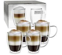 Creano Verre Double Paroi avec Anse 400 ml - Modèle Haut Isolant en Verre Borosilicate pour Boissons Chaudes et Froides - lot de 4 verres