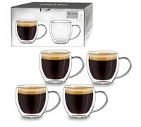 Creano Verre Double Paroi Espresso avec Anse 100 ml - Modèle Haut Isolant en Verre Borosilicate pour Boissons Chaudes et Froides - lot de 4 verres