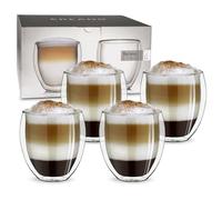 Creano Verre Double Paroi XXL 400 ml - Modèle Rond Isolant en Verre Borosilicate pour Boissons Chaudes et Froides - Lot de 4 verres