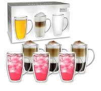 Creano verres double paroi super haut avec anse 400 ml tasse à café en verre borosilicate boissons chaudes et froides lot de 6 verres