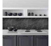 CREARREDA Autocollant pour carrelage de cuisine Pierre noire 190 x 60 cm 100% encre non toxique ignifuge imperméable PVC décoratif pour carrelage
