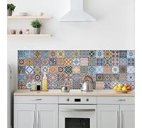 CREARREDA Credence Adhesive pour Cuisine autocollant mural fantaisie Les azulejos de Séville 260x60 cm 100% fabriqué en Italie avec encre non toxique, ignifuge et résistant à l'eau