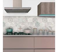 CREARREDA Panneau anti-éclaboussures de cuisine autocollant mural facile à appliquer beige Hexagons 260 x 60 cm 100% fabriqué en Italie, ignifuge et résistant à l'eau Bavettes en PVC