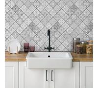 CREARREDA Panneau de cuisine anti-éclaboussures, autocollant mural facile à appliquer, motifs carreaux d’étain, 190 x 60 cm, 100% fabriqué en Italie, en PVC, ignifuge et résistant à l’eau, pour évier