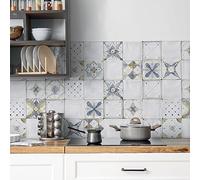 CREARREDA Panneau de Cuisine Anti-éclaboussures, Autocollant Mural Facile à appliquer, Motifs Carreaux de Provence, 260 x 60 cm, 100% fabriqué en Italie, en PVC, Ignifuge et résistant à l’Eau, évier
