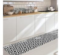 CREARREDA Tapis de Cuisine antidérapant Black & White 50x240 Tapis de Protection de Sol en Vinyle 100% fabriqué en Italie, avec Encre Non Toxique, Ignifuge et résistant à l'eau