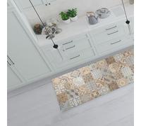 CREARREDA Tapis de Cuisine antidérapant Carreaux de Ciment Orange 120x50 cm Tapis de Protection de Sol en Vinyle 100% fabriqué en Italie, avec Encre Non Toxique, Ignifuge et résistant à l'eau