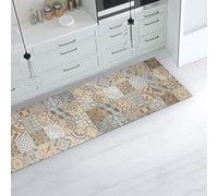 CREARREDA Tapis de Cuisine antidérapant Carreaux de Ciment Orange 240x50 cm Tapis de Protection de Sol en Vinyle 100% fabriqué en Italie, avec Encre Non Toxique, Ignifuge et résistant à l'eau