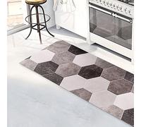 CREARREDA Tapis de Cuisine antidérapant hexagones Gris 120x50 cm Tapis de Protection de Sol en Vinyle 100% fabriqué en Italie, avec Encre Non Toxique, Ignifuge et résistant à l'eau