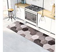 CREARREDA Tapis de Cuisine antidérapant hexagones Gris 180x50 cm Tapis de Protection de Sol en Vinyle 100% fabriqué en Italie, avec Encre Non Toxique, Ignifuge et résistant à l'eau