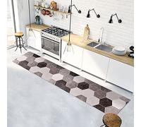 CREARREDA Tapis de Cuisine antidérapant hexagones Gris 240x50 cm Tapis de Protection de Sol en Vinyle 100% fabriqué en Italie, avec Encre Non Toxique, Ignifuge et résistant à l'eau