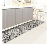 CREARREDA Tapis de Cuisine antidérapant tuiles Grises 240x50 cm Tapis de Protection de Sol en Vinyle 100% fabriqué en Italie, avec Encre Non Toxique, Ignifuge et résistant à l'eau