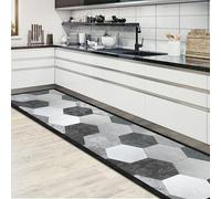 CREARREDA Tapis de Cuisine en Vinyle, Tapis de Cuisine, antidérapant, Lavable avec Un Chiffon avec Impression 100% fabriqué en Italie, Grey Exagons
